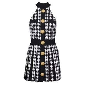 Black & White Houndstooth Knit Stretch Dress